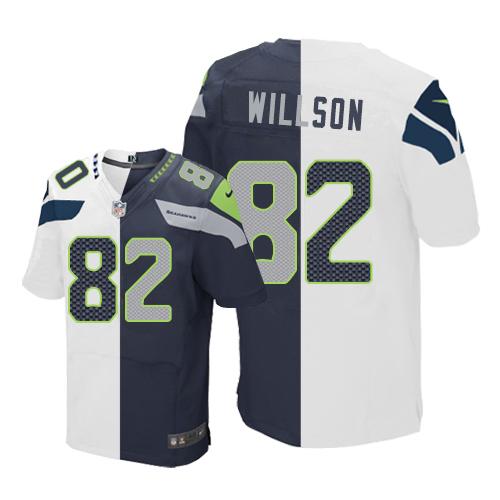 Nike Seahawks #82 Luke Willson White/Steel Blue Men's Stitched NFL Elite Split Jersey - Click Image to Close